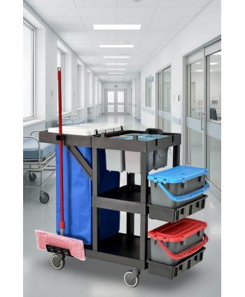  Acasa - Cărucior profesional curățenie ArliPlus® M61 Eco – Versiune compactă, ideală pentru spații cu cerințe stricte de igienă - arli.ro