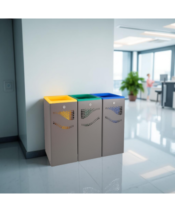 Coș Gunoi Selectiv 3 x 40L Ultra Rezistent la Vandalism, Intemperii și Coroziune, Garantie 10 ani