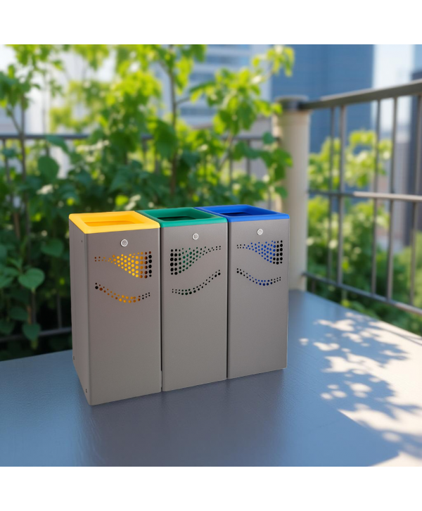 Coș Gunoi Selectiv 3 x 40L Ultra Rezistent la Vandalism, Intemperii și Coroziune, Garantie 10 ani Coș Gunoi Selectiv 3 x 40L Ultra Rezistent la Vandalism, Intemperii și Coroziune, Garantie 10 ani