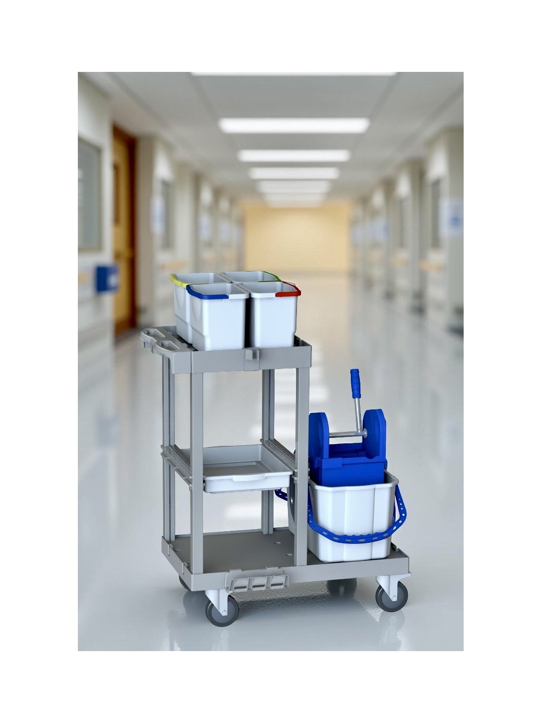 Cărucior de Curățenie Modular ArliPlus® M421 - Compact, Igienic și Ideal pentru Zone Medicale