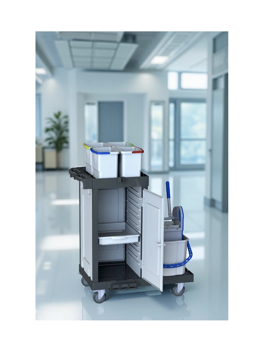 Cărucior de curățenie modular ArliPlus® M422 - Închis, igienic și ideal pentru medii medicale sensibile
