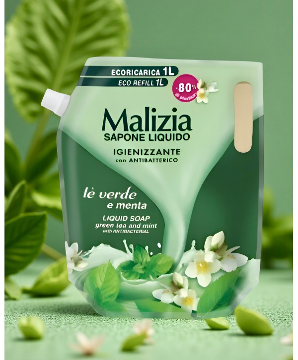  Acasa - - 🧴 Săpun Lichid Malizia Ceai Verde și Mentă 1L – Igienizare Revigorantă cu Efect Antibacterian - arli.ro