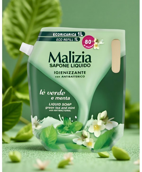 Săpun Lichid Malizia Ceai Verde și Mentă 1L – Igienizare Revigorantă cu Efect Antibacterian Săpun Lichid Malizia Ceai Verde și Mentă 1L – Igienizare Revigorantă cu Efect Antibacterian