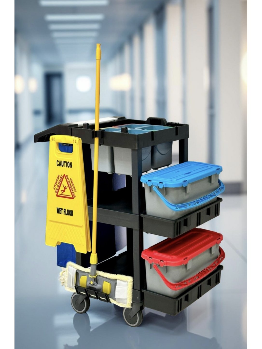 Cărucior Profesional de Curățenie ArliPlus® M706 – Organizare Eficientă pentru Mopuri si Lavete Colorate