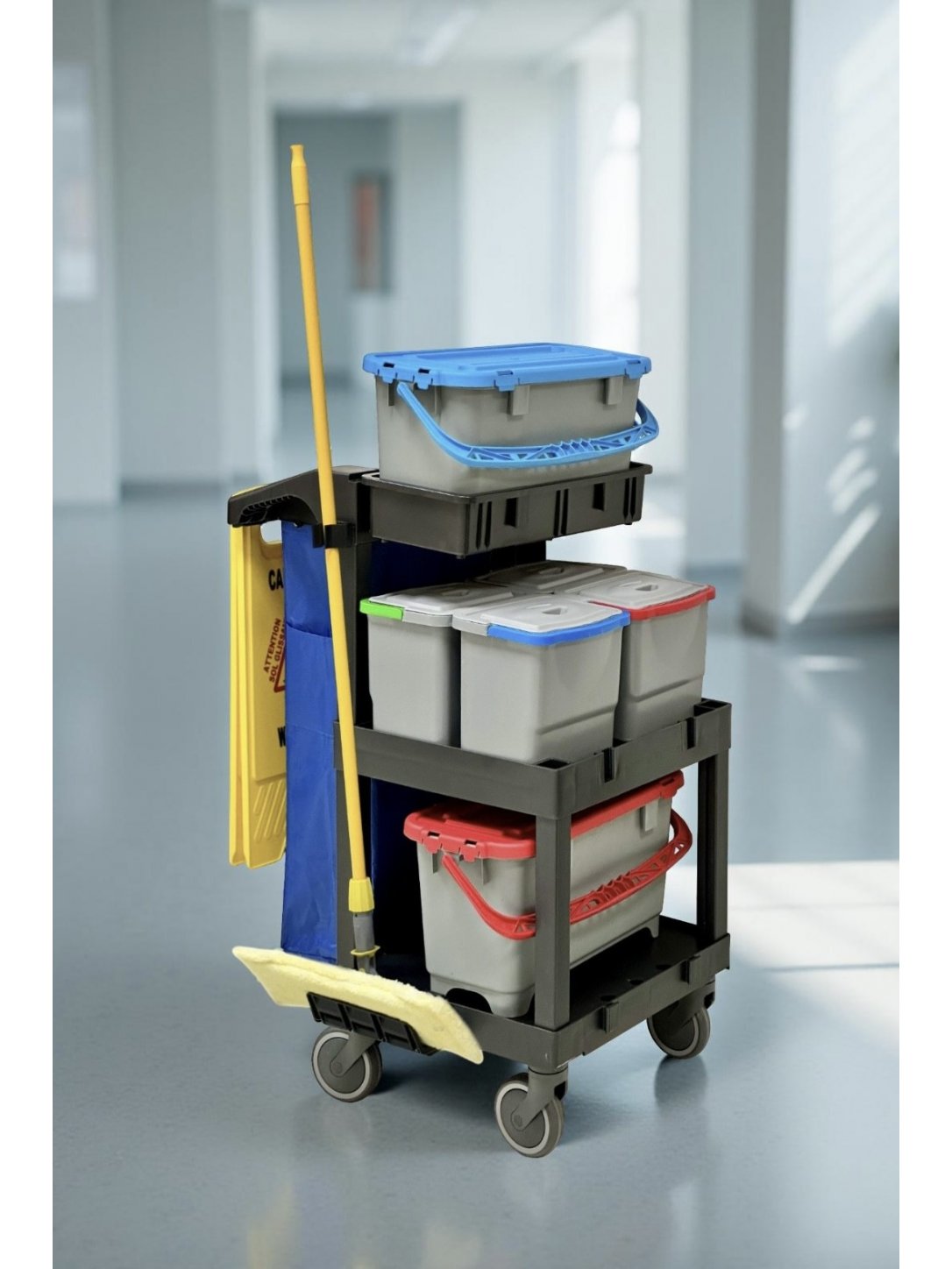 Cărucior de Curățenie Profesional M702 – Compact, Modular și Eficient pentru Activități de Curățenie Profesională