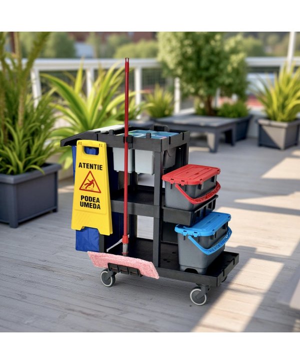 Cărucior profesional curățenie ArliPlus® M704 – Capacitate extinsă și organizare inteligentă pentru profesioniști