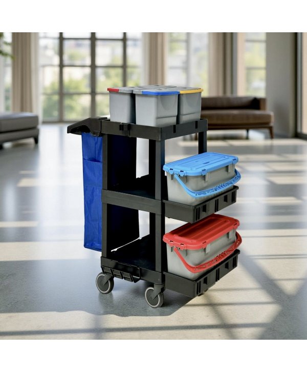 Cărucior Profesional de Curățenie ArliPlus® M707 – Echipare Superioară cu 6 Găleți și Capacitate Extinsă