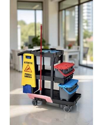 Cărucior profesional curățenie ArliPlus® M704 – Capacitate extinsă și organizare inteligentă pentru profesioniști