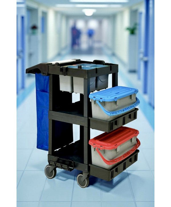 Cărucior Profesional de Curățenie ArliPlus® M706 – Organizare Eficientă pentru Mopuri si Lavete Colorate