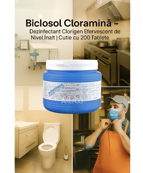  Dezinfectanti pentru suprafete - - Biclosol – Dezinfectant Clorigen Efervescent de Nivel Înalt cu Spectru Larg de Actiune – 200 Tablete - arli.ro