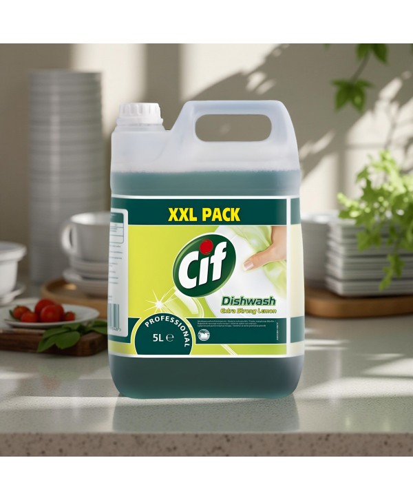 Detergenti profesionali - - Cif Professional Extra Strong 5L – Detergent Lichid Concentrat pentru Vase, Parfum de Lamaie - arli.ro