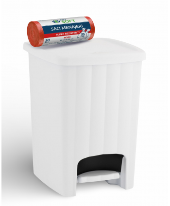  Acasa - Coș de Gunoi 20L cu Pedală și Capac 🇮🇹 White + Rola 50 Saci Menajeri Roșii (35L) – Alb Elegant și Igienic - arli.ro