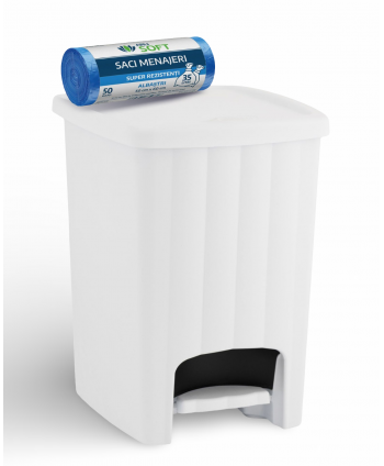  Acasa - Coș de Gunoi 20L cu Pedală și Capac 🇮🇹 White + Rola 50 Saci Menajeri Albaștri (35L) - Igienă în Spații Administrative - arli.ro