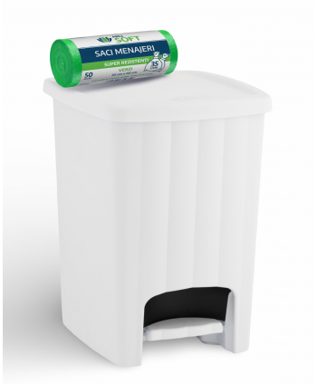  Acasa - Coș de Gunoi 20L cu Pedală și Capac 🇮🇹 White + Rola 50 Saci Menajeri Verzi (35L)– Igienic pentru Zone de Preparare a Alimentelor - arli.ro
