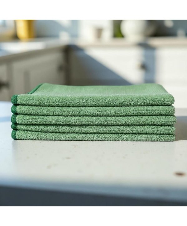 Pachet 5 lavete microfibră ULTRA 🇦🇹 38×38 cm, 32 g – Verde pentru Bucătării și Zone Food