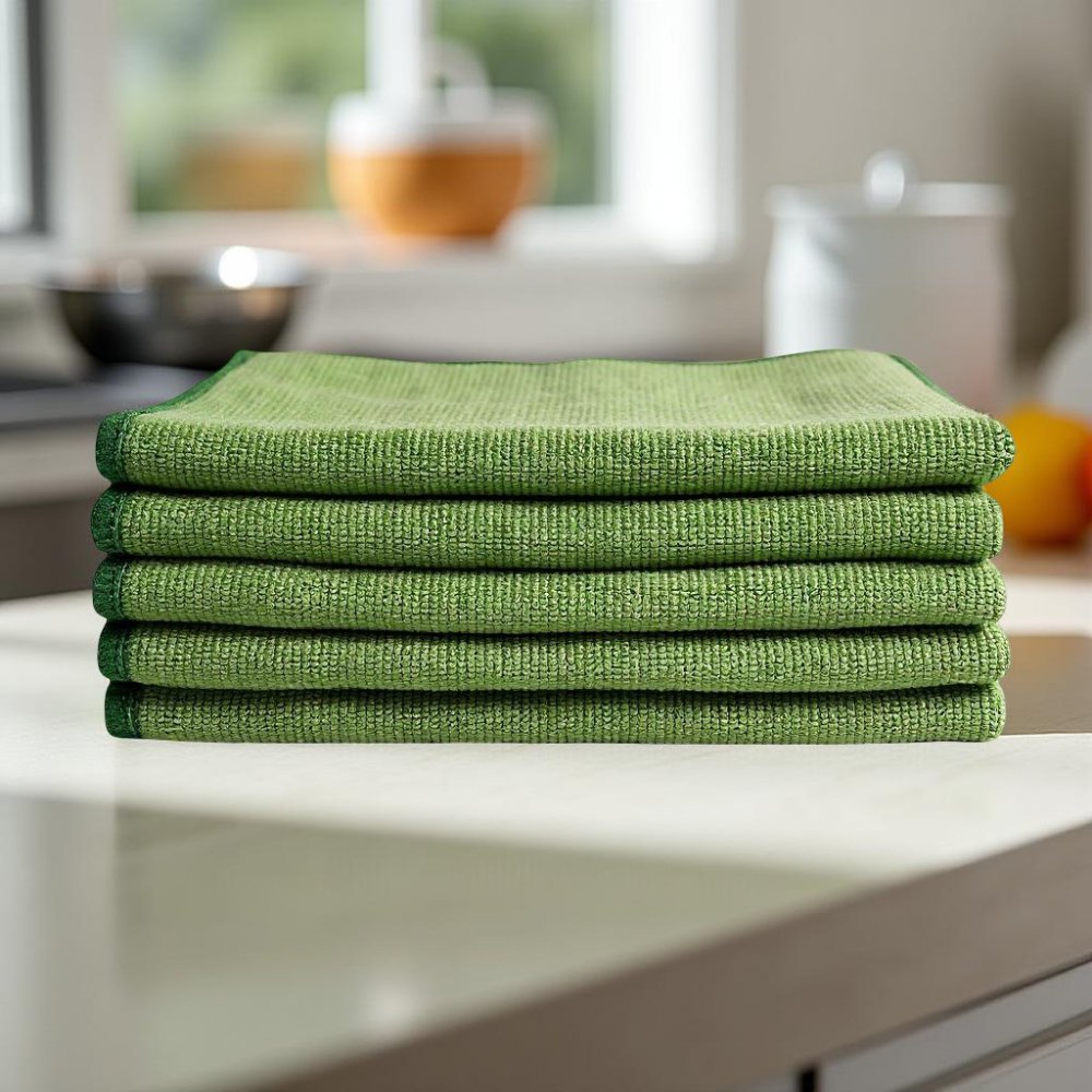Pachet 5 lavete microfibră PREMIUM PROFESSIONAL 🇦🇹 40×40 cm, 53 g – Verde pt Zone de Preparare / Servire Alimente