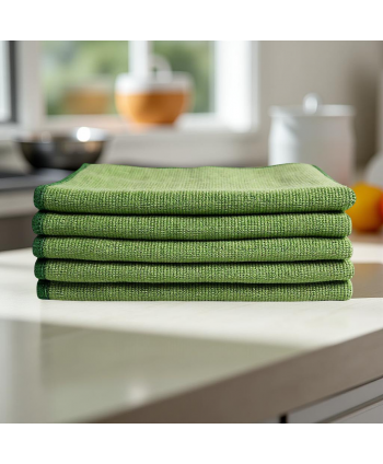  Acasa - Pachet 5 lavete microfibră PREMIUM PROFESSIONAL 🇦🇹 40×40 cm, 53 g – Verde 🟢 pt Zone de Preparare / Servire Alimente 🍽️👨‍🍳 - arli.ro