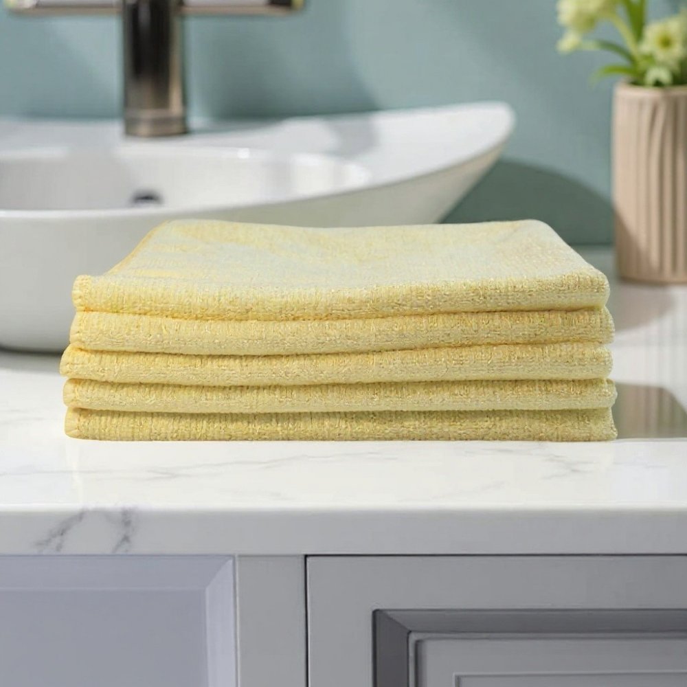 Pachet 5 lavete microfibră PREMIUM PROFESSIONAL 🇦🇹 40×40 cm, 53 g – Galben pentru Suprafețe din Băi și Spații Sanitare