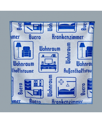  Acasa - Laveta Microfibră ULTRA 🇦🇹 cu Pictograme 40×40 cm, 43 g Albastru 🔵 pt Spații Administrative 🏢🪑 - arli.ro