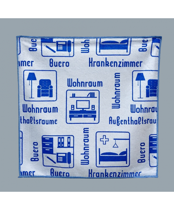 Acasa - - Laveta Microfibră ULTRA 🇦🇹 cu Pictograme 40×40 cm, 43 g Albastru 🔵 pt Spații Administrative 🏢🪑 - arli.ro