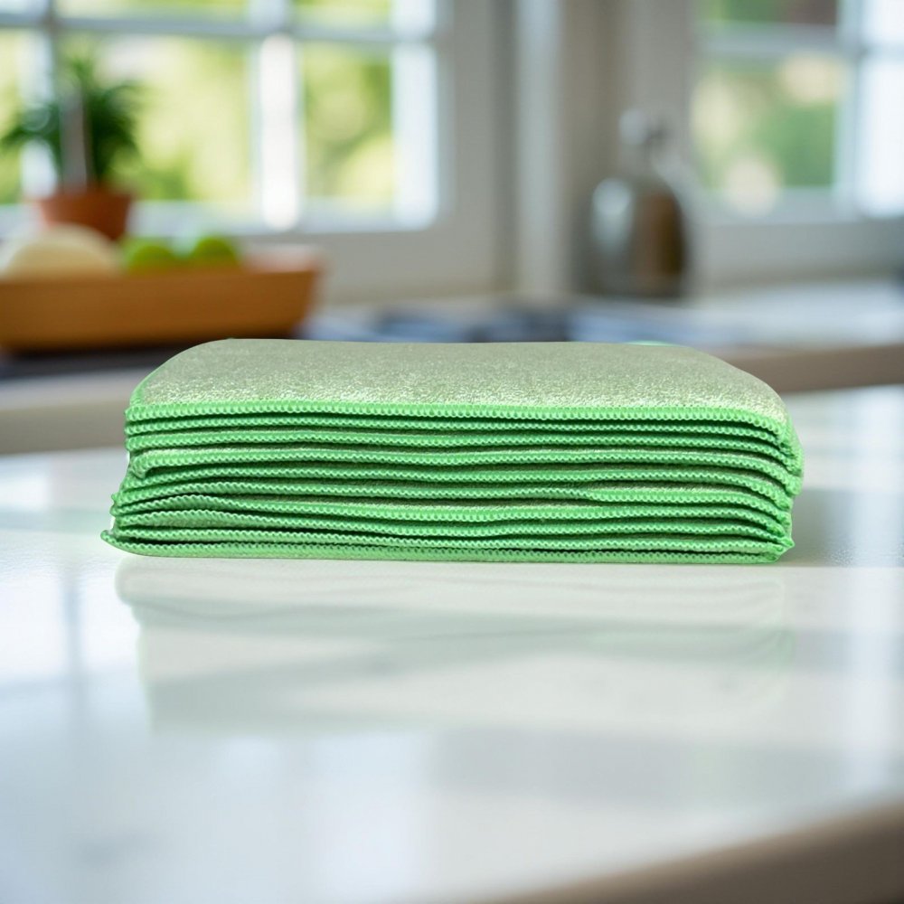 Pachet 10 Lavete Microfibră SPONGE (Tip Burete) 🇦🇹 Putere Maximă de Absorbție, Verzi 🟢