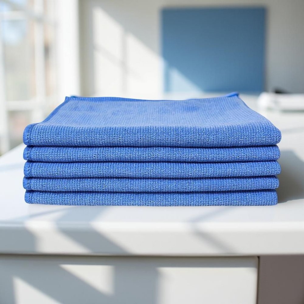 Pachet 5 lavete microfibră PREMIUM PROFESSIONAL 🇦🇹 40×40 cm, 53 g – Albastru pentru Spații Administrative și Zone Comune