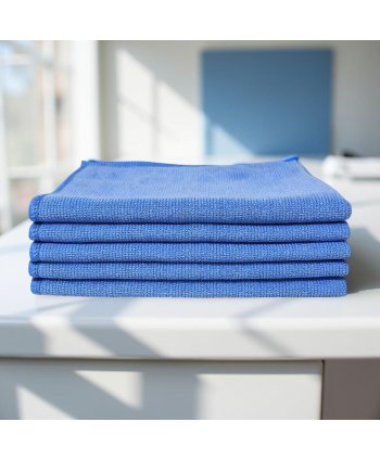 Pachet 5 lavete microfibră PREMIUM PROFESSIONAL 🇦🇹 40×40 cm, 53 g – Albastru pentru Spații Administrative și Zone Comune