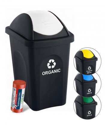  Acasa - Cos de gunoi pt colectare selectiva deseuri organice 🇮🇹 60 litri, capac batant + 10 saci rosii ArliSoft 120 litri - arli.ro