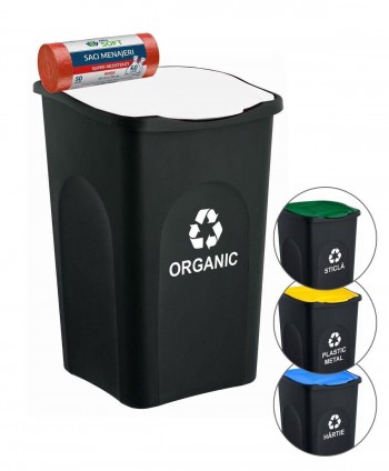  Acasa - Cos de gunoi colectare selectiva deseuri organice 🇮🇹 EcoGreen 50 litri, cu capac + 50 de saci rosii ArliSoft 60 litri - arli.ro