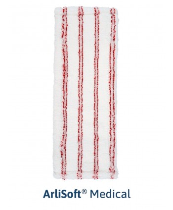  Produse de curatenie profesionale - Mop plat din microfibra ArliSoft®, fixare cu urechi / buzunare, 40 cm, spalare la 90°, termodezinfectie, alb / rosu - arli.ro