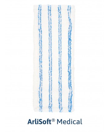  Produse de curatenie profesionale - Mop plat din microfibra ArliSoft®, fixare cu urechi / buzunare, 40 cm, spalare la 90°, termodezinfectie, alb / albastru - arli.ro