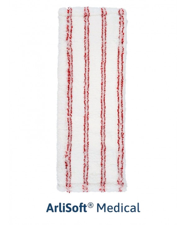Produse de curatenie profesionale - - Mop plat din microfibra ArliSoft®🏆, 50 cm, fixare cu urechi si buzunare, spalare la 90°, termodezinfectie, alb / rosu - arli.ro