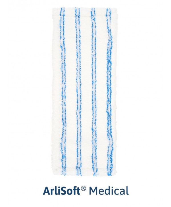 Produse de curatenie profesionale - - Mop plat din microfibra ArliSoft®🏆, 50 cm, fixare cu urechi si buzunare, spalare la 90°, termodezinfectie, alb / albastru - arli.ro
