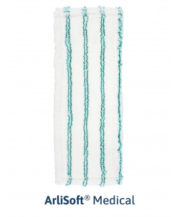  Produse de curatenie profesionale - Mop plat din microfibra ArliSoft®🏆, 50 cm, fixare cu urechi si buzunare, spalare la 90°, termodezinfectie, alb / verde - arli.ro