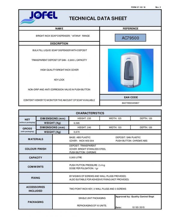 Dozator din inox lucios pentru sapun lichid, calitate si finisaj premium, capacitate 900 ml, Jofel Aitana