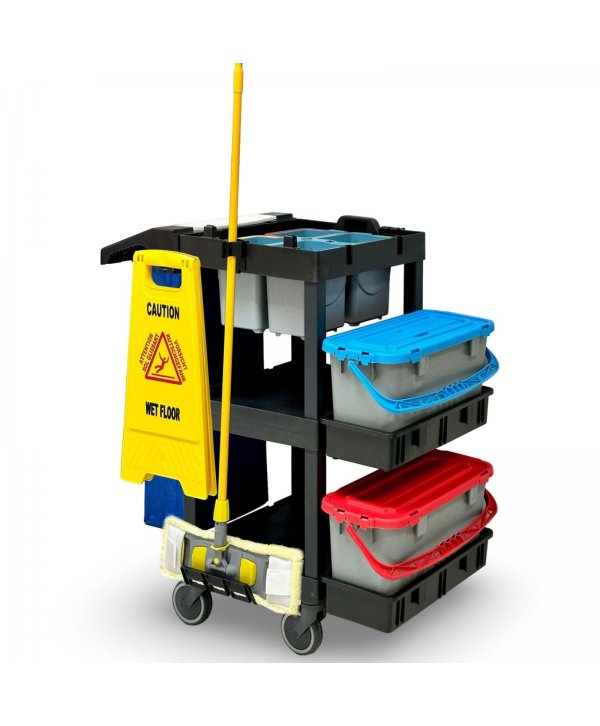 Cărucior Profesional de Curățenie ArliPlus® M706 – Organizare Eficientă pentru Mopuri si Lavete Colorate