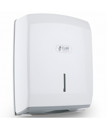Dispenser Prosop Hârtie CLAR Systems I-NOVA alb – Funcționalitate și Eleganță pentru Spații de Igienă Profesională