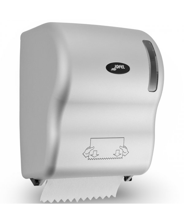 Dispenser Prosop Hartie Rola Autocut Jofel AZUR, Reducere Consum de Hartie, Calitate Superioara, Argintiu Metalizat Dispenser Prosop Hartie Rola Autocut Jofel AZUR, Reducere Consum de Hartie, Calitate Superioara, Argintiu Metalizat
