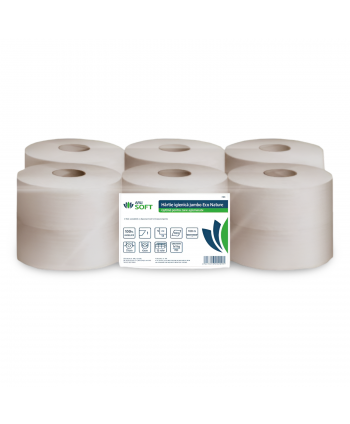 Hârtie Igienică Jumbo, ArliSoft® Eco Nature, 100% reciclata, 1 str, 350 grame, 93 metri, 12 role/box