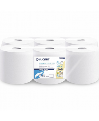 Prosoape de hartie tip rola, 2 straturi, 100% celuloza, albe, 78,8 metri, 375 portii, Lucart, pachet 6 role