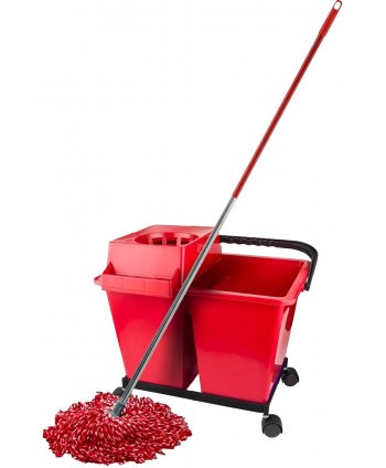 Set Profesional Curățenie ArliPlus® Roșu 🇪🇸 – Găleată cu Dublu Compartiment + Mop Microfibră + Mâner Aluminiu