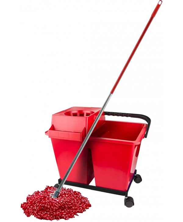 Set Profesional Curățenie ArliPlus® Roșu 🇪🇸 – Găleată cu Dublu Compartiment + Mop Microfibră + Mâner Aluminiu