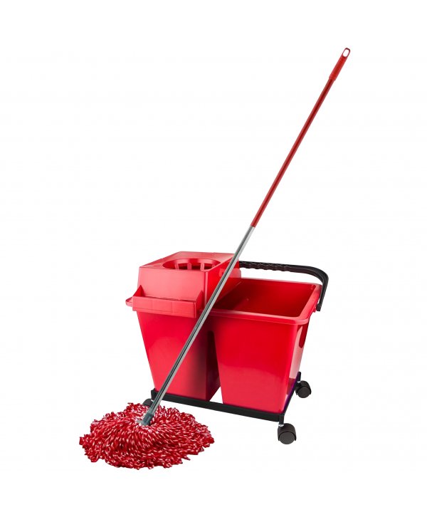 Set Profesional Curățenie ArliPlus® Roșu 🇪🇸 – Găleată cu Dublu Compartiment + Mop Microfibră + Mâner Aluminiu