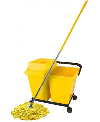 Set Profesional Curățenie ArliPlus® Galben 🇪🇸 – Găleată cu Dublu Compartiment + Mop Microfibră + Mâner Aluminiu
