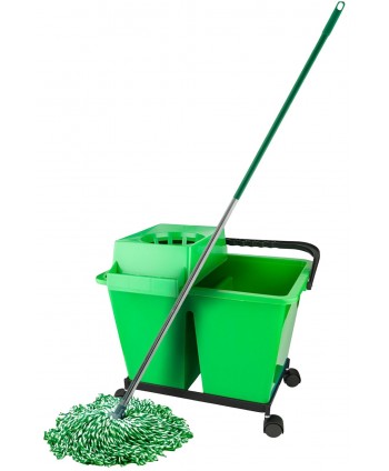 Set Profesional Curățenie ArliPlus® Verde 🇪🇸 – Găleată cu Dublu Compartiment + Mop Microfibră + Mâner Aluminiu
