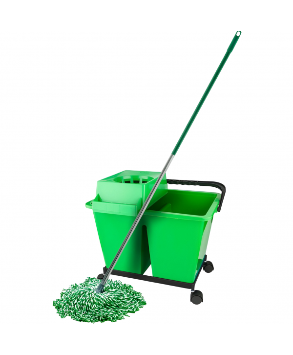 Set Profesional Curățenie ArliPlus® Verde 🇪🇸 – Găleată cu Dublu Compartiment + Mop Microfibră + Mâner Aluminiu