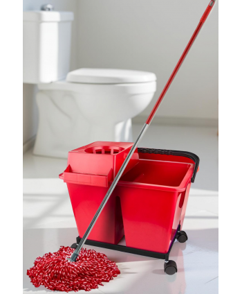  Acasa - Set Profesional Curățenie ArliPlus® Roșu 🇪🇸 – Găleată cu Dublu Compartiment + Mop Microfibră + Mâner Aluminiu - arli.ro