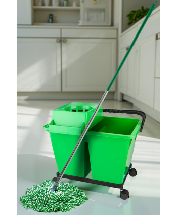 Set Profesional Curățenie ArliPlus® Verde 🇪🇸 – Găleată cu Dublu Compartiment + Mop Microfibră + Mâner Aluminiu