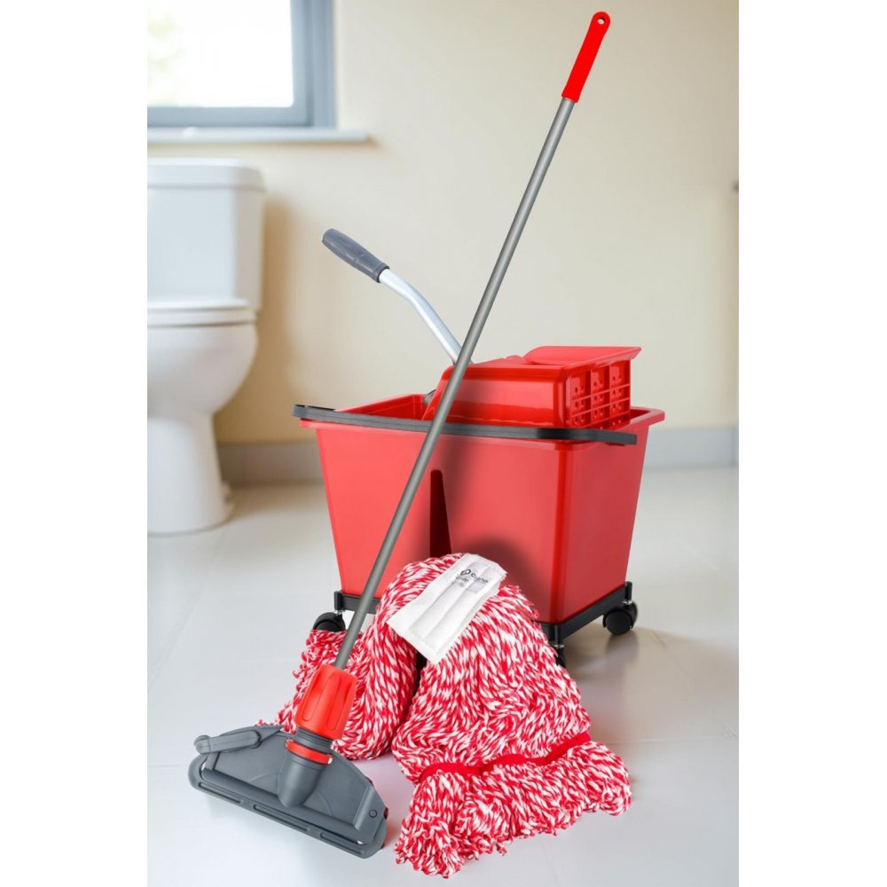 Set Curățenie Profesională ArliPlus® Roșu cu Mop cu Fire Lungi