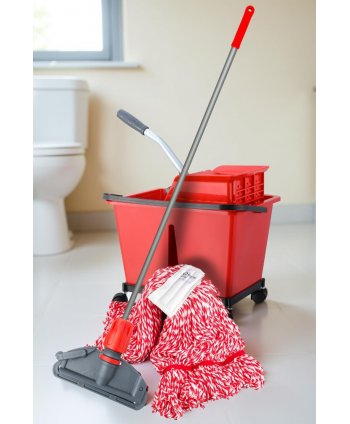 Set Curățenie Profesională ArliPlus® Roșu cu Mop cu Fire Lungi